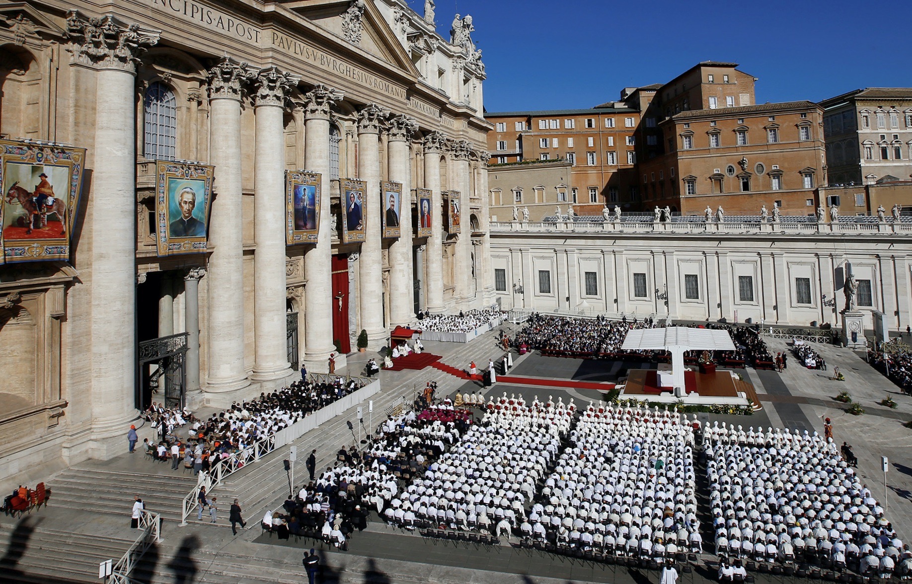 Pope Francis leads a canonization mass for seven new saints in Saint Peter's Square at the Vatican